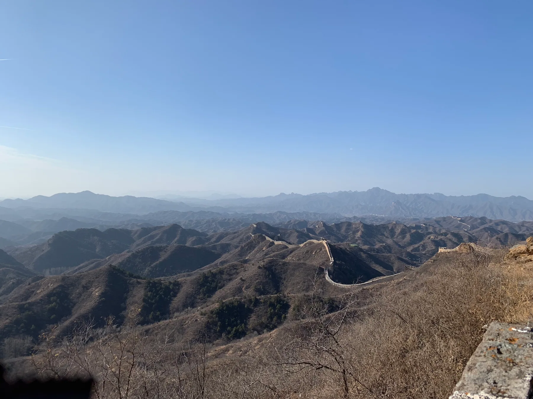 A wide mountain view from the Jinshanling Great Wall.