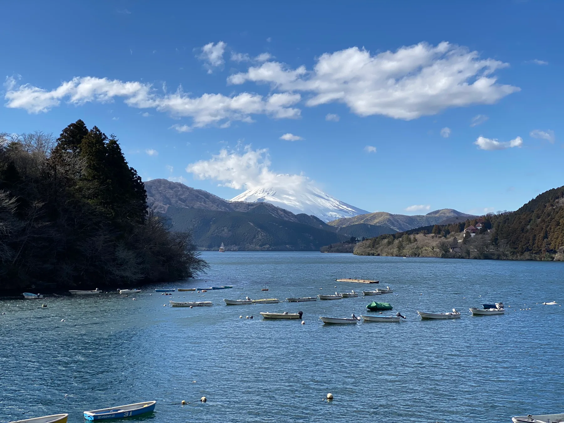 Lake Ashi with Mount Fuji in the distance.