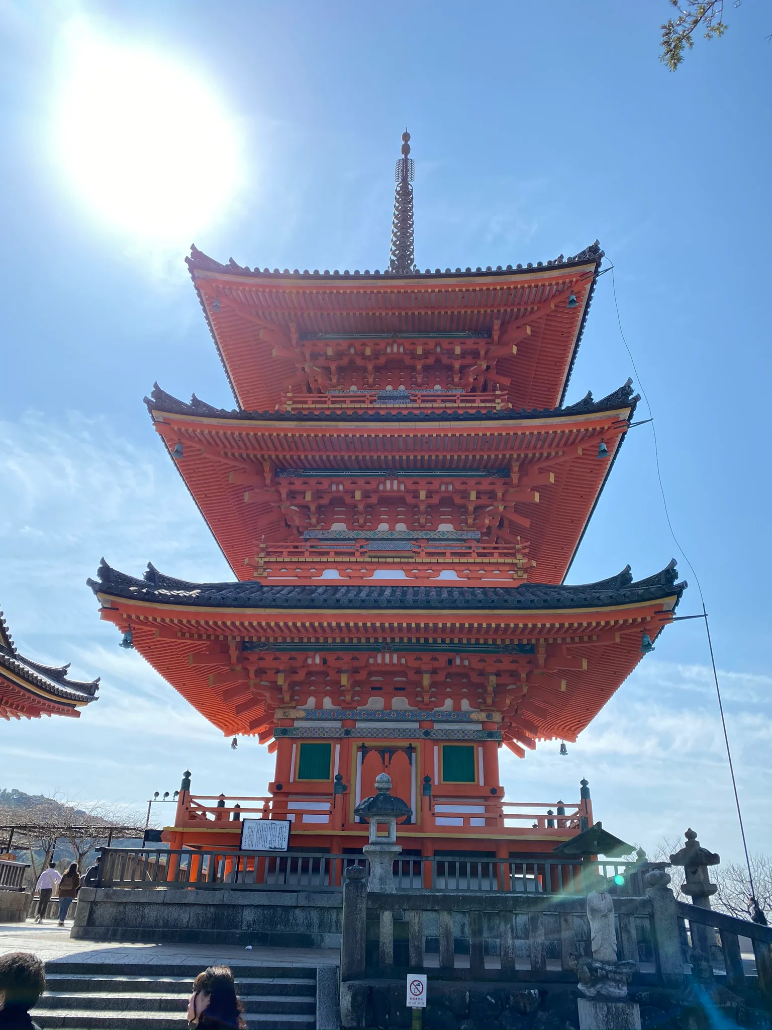 A red temple skyline in Kyoto.