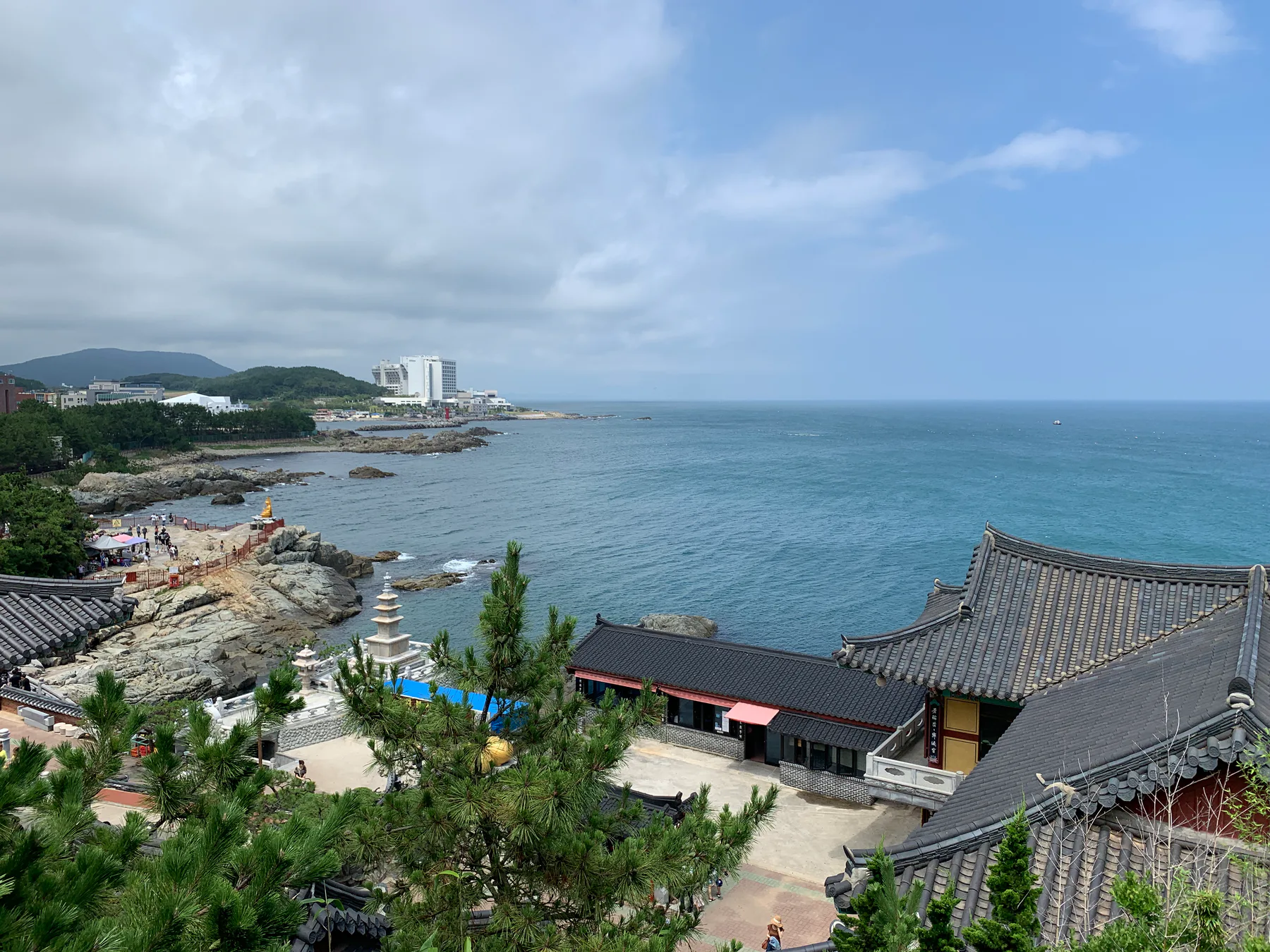The sea and temple rooftops at Haedong Yonggungsa in Busan.