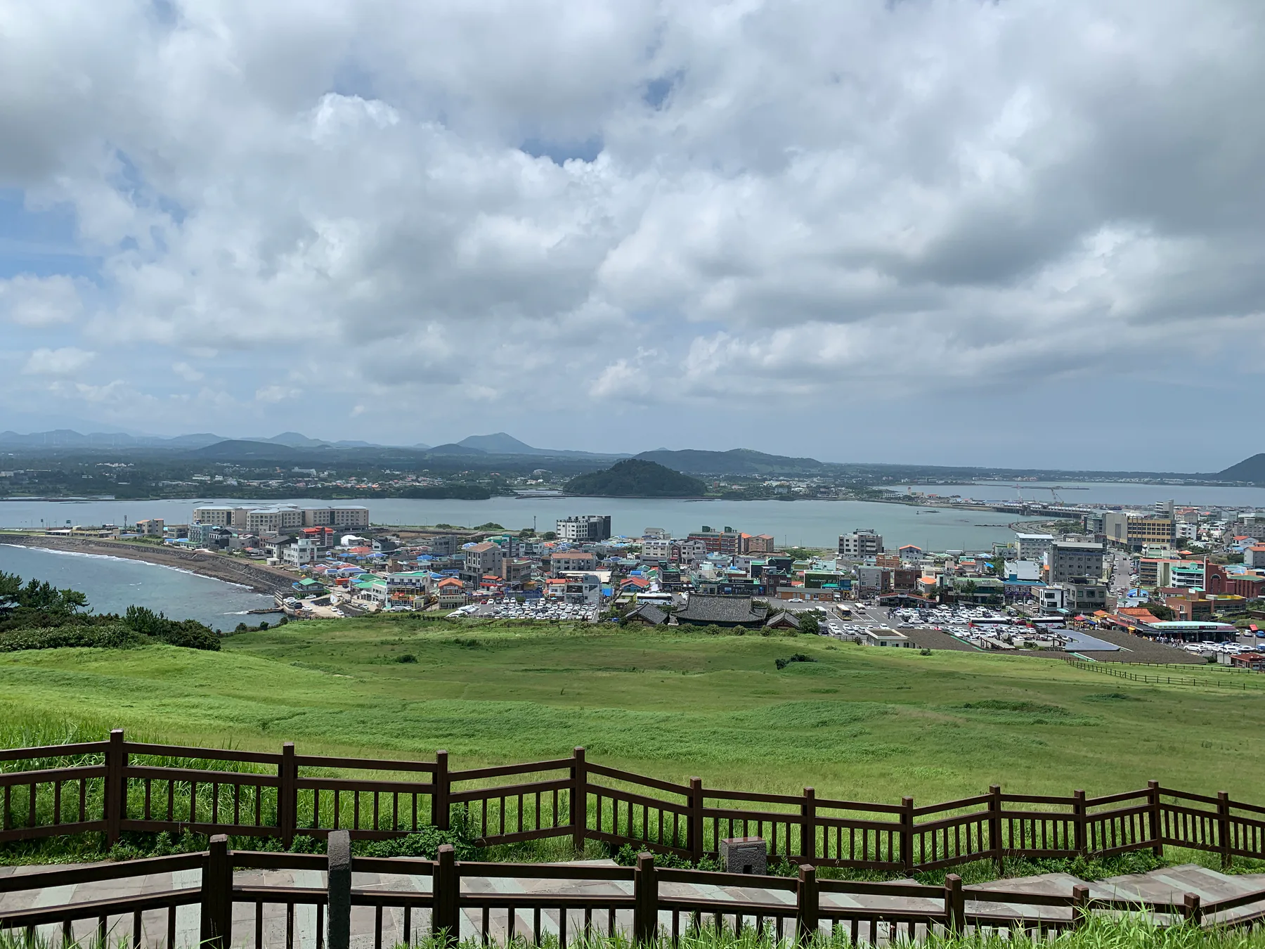 A cloudy coastal view across Jeju.