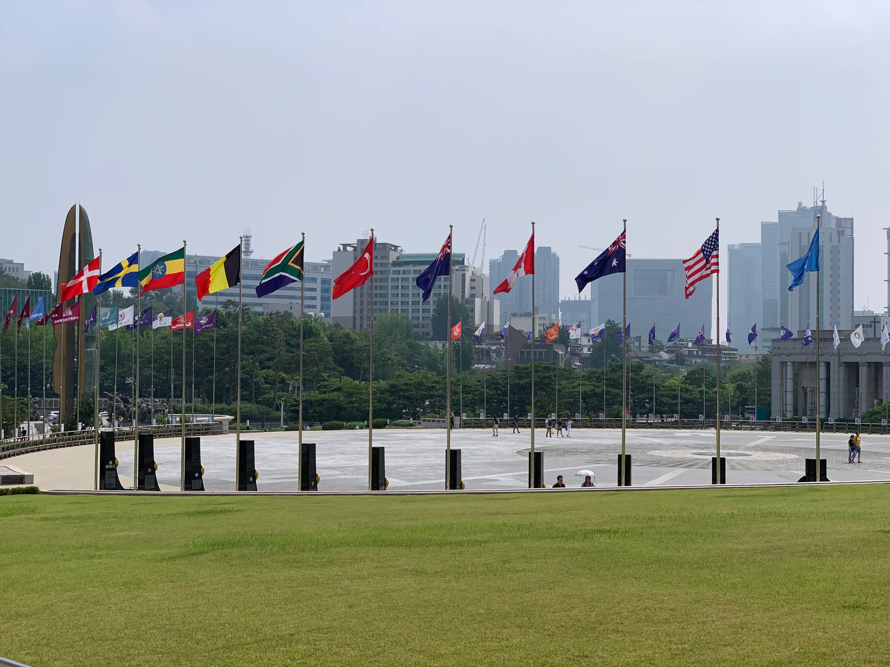 Flags and open grounds at the War Memorial of Korea in Seoul.